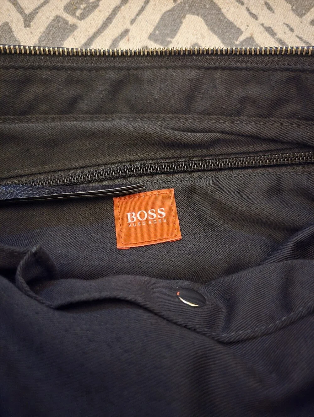 Hugo Boss Black Unisex Canvas Messenger Bag with Leather Trim & Adjustable Strap